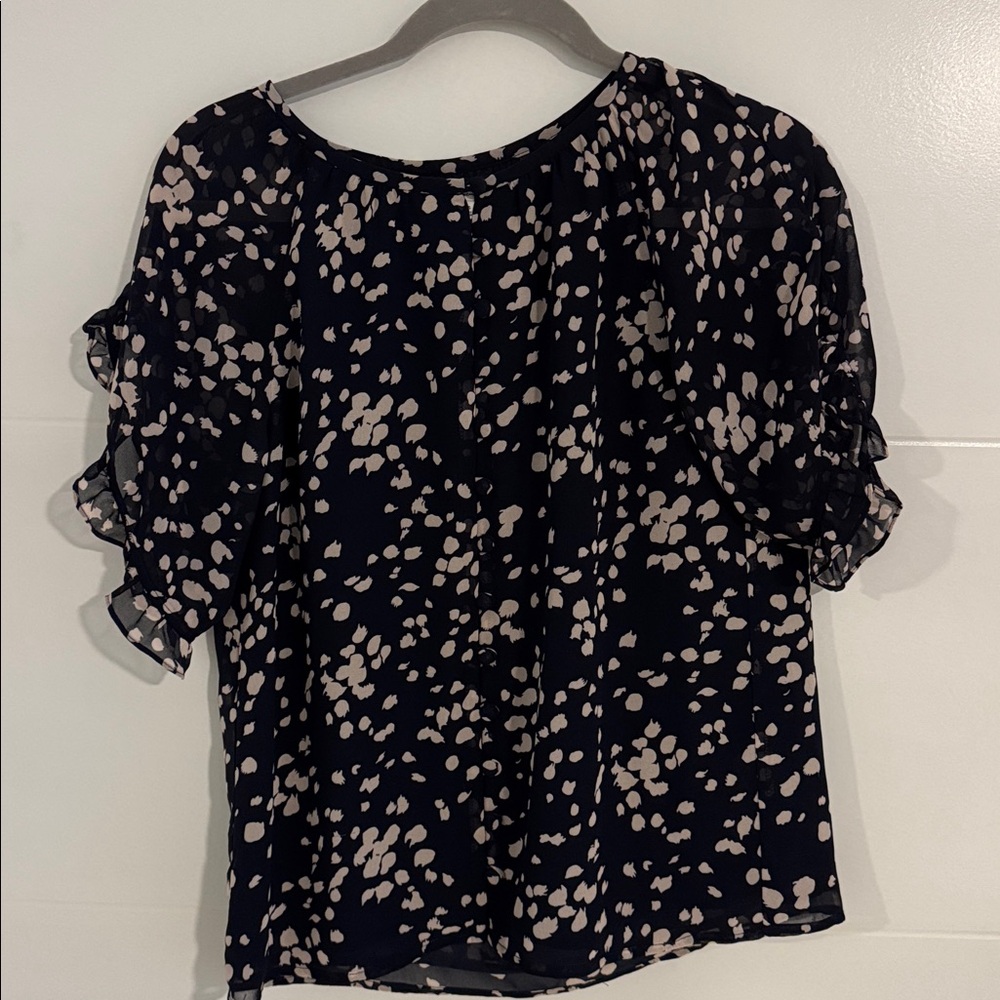 Madewell Navy Blouse with Cream Polka Dots